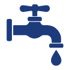 blue water faucet with a drop common in 20th century installations