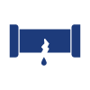 blue graphic illustration of a pipe with a drip indicating water leakage plumbing maintenance repair service